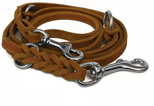 hund-natuerlich Fettleder Führleine Cognac braun geflochten, Chrom 3m Lederleine (3m x 15mm)