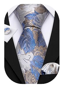 Barry.Wang Men Ties Paisley Woven Silk Necktie Set with Pocket Suqare Cufflinks Formal