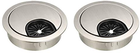 sourcing map Cable Hole Cover, 2Inch/50mm Zinc Alloy Desk Wire Cord Cable Grommets Hole Cover for Office PC Desk Cable Cord Organizer, 2Pcs Wire Drawing Silver
