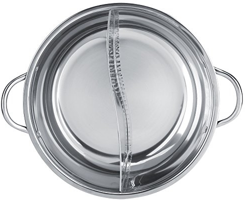 Bewinner Chinese Hot Pot, Two Rooms Shabu-shabu Stainless Steel Pot Deep pot fit for 4-5 People, used with Induction Cooker/Gas Furnace/Electric Furnace/Ceramic Hob - Silver(34cm)