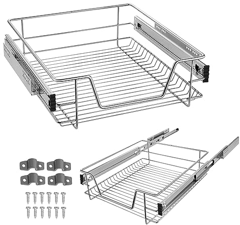 LARS360 Teleskopschublade Schrankauszug mit Teleskopschienen aus verchromtem Metall Rostfrei Abnehmbar Max. Belastbarkeit 20KG Geeignet für 50cm breite Schränke (Tatsächliche Breite 47cm, 2 Stück)