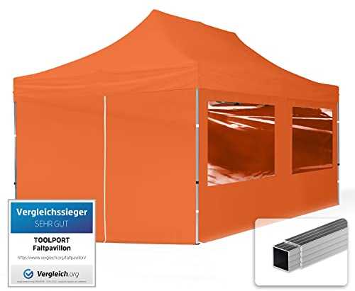 TOOLPORT Carpa Plegable Pabellón Carpa Plegable 3x6m - 4 Partes Laterales Pabellón ALU PES300 Carpa Party Techo 100% Naranja