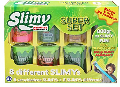 SLIMY Super Set 8 x 100g - Original Slimy Slime Set mit 8 verschiedenen Spielmassen, maximaler Spielspaß für Kinder mit 800g Schleim im Geschenk-Set, elastische Spielknete (Spielzeug ab 3 Jahre)