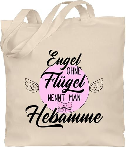 Baumwolltasche - Beruf und Job Geschenke - Engel ohne Flügel nennt man Hebamme - rosa/schwarz - Unisize - Naturweiß - kollegen geschenk arbeit beutel weihnachten hebammen bag jutebeutel taschen