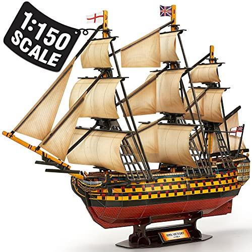 CubicFun 3D Jigsaw Puzzles Victory Vessel Ship Model Kit for Adult and Kid | Building 3-d Puzzles Toys Large HMS Victory Vessel Ship Sailboat Model Ship Kits for Adults Kids to Bulid - 189 Pieces