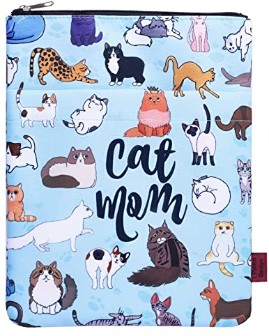 Katzenmutter Buchhülle, Niedliches Buchhüllen für Taschenbücher, Buchhüllen mit Reißverschluss, Katzen geschenk für frauen, Studenten, Buchliebhaber (27,9 x 21,6 cm, blau)