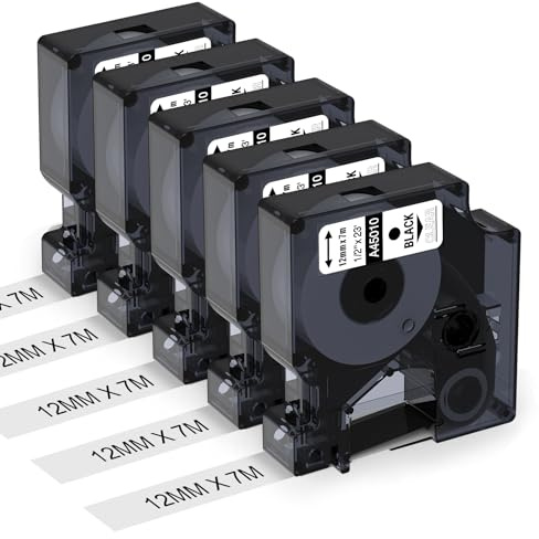 Aken Etikettenband Kompatibel mit Dymo D1 Transparent 12mm x 7m 45010 | Kompatibel mit Dymo LabelManager 160 280 210D 360D 420P Schriftband A45010 Schwarz auf Clear