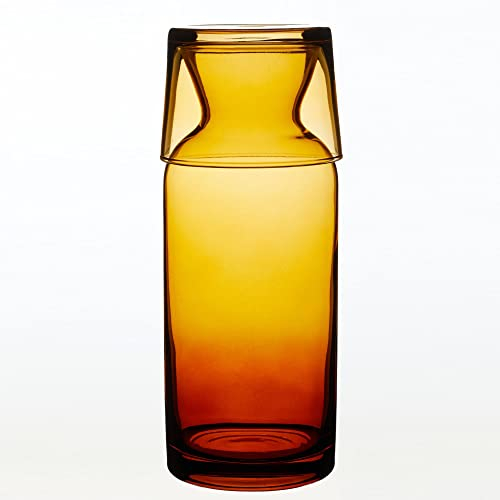 Wrenbury Amber Bedside Water Carafe and Glass Set - Bedroom Table Decanter - Mouthwash Cup for Bathroom - All in One Hydration Experience - 700ml