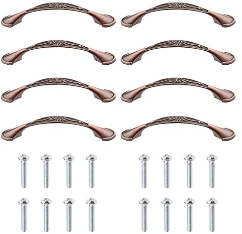 EMSea 8 Stück Retro Schrankgriffe Zuggriffe Schubladengriffe mit 16 Schrauben für Kleiderschrank Bücherregal Nachttisch Möbel 128mm Lochabstand Rotbronze