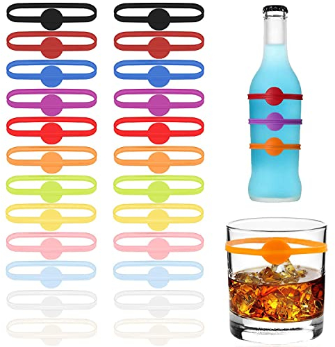 VICDUEKG 24 Stück Glasmarkierer, Glas Markierung Trinkglas Wiederver Wendbare Glasmarker Silikon Bunte Weinglas Marker für Weinglas Flasche Cup Trinkglas Cocktail Bar Party Dekoration