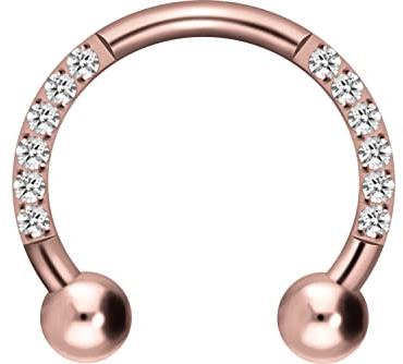PIERCINGLINE Ohr-Piercing aus Titan in Hufeisenform mit 10 eingefassten Kristallen - Piercing Nase, Septum, Helix oder Tragus in 4 Farben und 2 Größen
