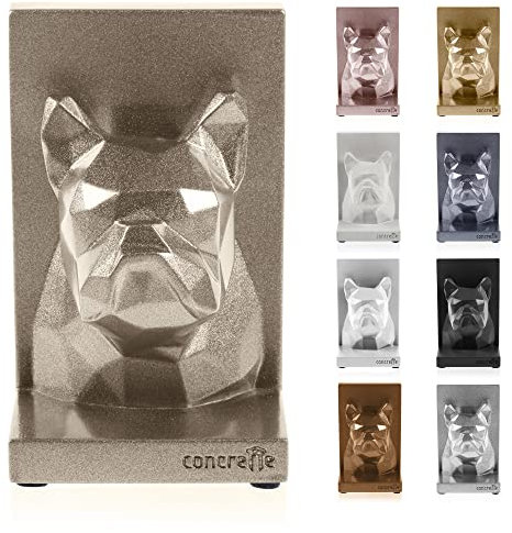 Concrette Bulldog Low Poly Geformte Buchstütze für Regale und Bücherregale Handgefertigt aus Architektonischem Beton Originelles Geometrisches Design mit 3D-Effekt Höhe 145 mm Messing