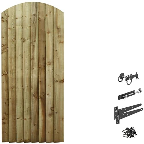 Made to Measure 6ft Wooden Garden Gate, Ring Latch Fixing Kit, Custom Feather Edge Semi-Braced Arch Top Treated Timber Door for Outdoor Pathway Home Access, MAX 180cm High x MAX 75cm Wide