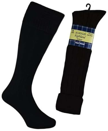 IBEX MART Scottish Highland Wear Chaussettes en laine pour kilt, Noir , taille unique