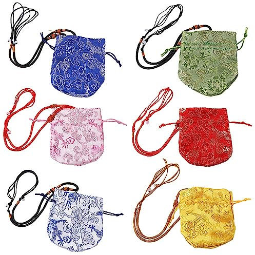 Leadigol Kordelzug-Geschenkbeutel, 6 Farben, Satin-Geschenktüten, Schmuckbeutel, chinesische bestickte Taschen, Münzgeldbörse, Süßigkeiten-Beutel, Gastgeschenke, Geschenktüte