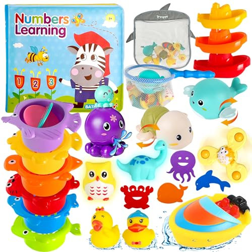 Lubibi Baby Bath Toys Set: 25 PCS Wind-up books, Ducks, Turtles, Toddler Kids Bath-time Gifts