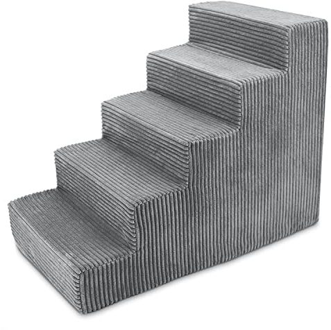Best Pet Supplies Tragbare Hundetreppe aus Schaumstoff, für Couch, Sofa und Hochbett, rutschfeste Unterseite, Pfotensicher, Keine Montage, Grau, 5 Stufen (H: 57,1 cm)