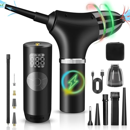 GZhaimai 3 in 1 Aspirapolvere Auto & Compressore Aria Portatile Abito 50000 Giri/Min Adatto per Tastiere Computer Divani Peli di Animali Biciclette, con 2000 mAh e Ricarica Rapida USB