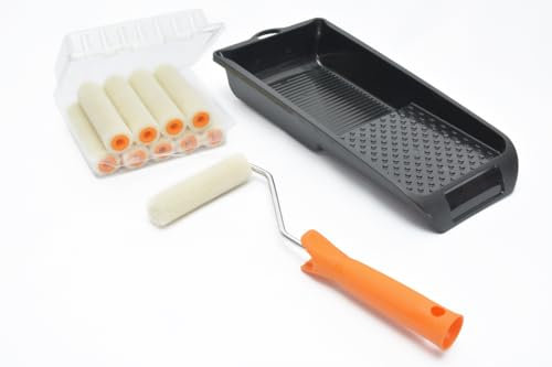 Ynkus – Rodillo para pintar pequeñas superficies | Kit 10 recambios pintura, cubeta y varilla (Velour)