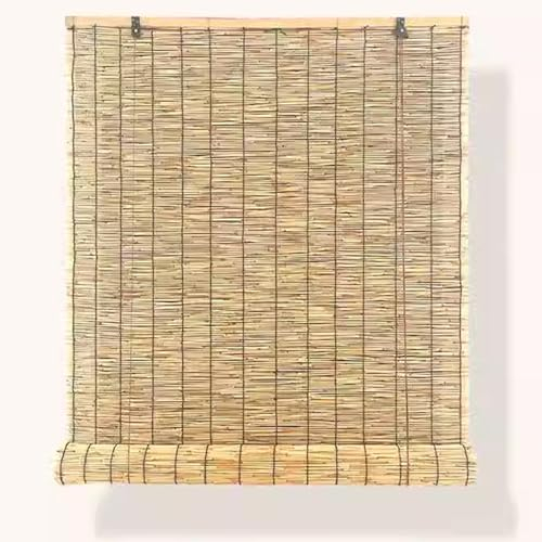 Zlovne Natür Schilfrollos,Atmungsaktive Lichtfilternde Verdunkelungsrollo,UV Schutz Staubdicht Bambus Raffrollo Breite Optional 50-160 cm,für Draußen/Drinnen/Wanddekoration (W115xH130cm/45x51in)