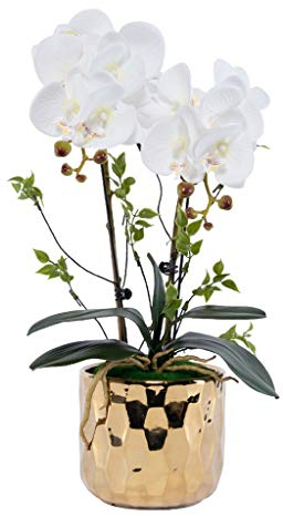 GaRcan Künstliche Blume im Topf, künstliche Blumen, Phalaenopsis mit Übertopf, große künstliche Orchidee in Vase, Kunstblume für Wohnzimmer-Arrangements