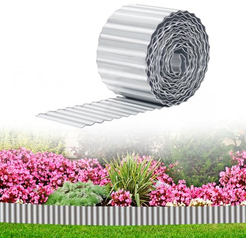 JERIA Bordo da giardino in metallo ondulato da 15,2 cm x 10,2 m, zincato, bordo per giardino fai da te, aiuole, prato e bordi paesaggistici
