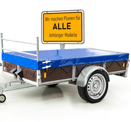 Hochwertige Anhängerplane 257 x 133 x 20 cm für Saris Anhänger mit Reling für H Gestell - wasserdichte PVC Abdeckplane I Plane nach Maß - Blau