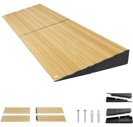LIEKUMM Rampa per bordi della porta, 5 Hcm in alluminio, capacità 5000 kg, rampa per sedia a rotelle, per casa, scale, marciapiede, 80 L x 25,6 cm, posizionabile, venature del legno scuro