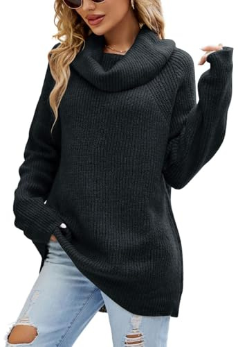 crazy bean Maglione Donna Elegante a Collo Alto Maglie Pesante a Maniche Lunghe Caldo Dolcevita Lungo Pullover Invernale in Maglia Oversize Nero M