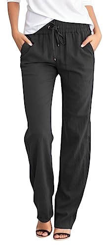 TYUIOP Damen Leinenhose für Reisen Casual Daily Outing leicht Wide Leg Hose weiß Kurze beinlänge Stoff schwarz eng leinenbluse Sommer linenpants