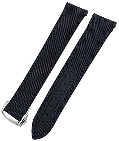 EAMOM 20 mm Canvas-Leder-Armband für Omega Seamaster 300 Speedmaster AT150 Planet Ocean Nylon-Uhrenarmband(Black White)