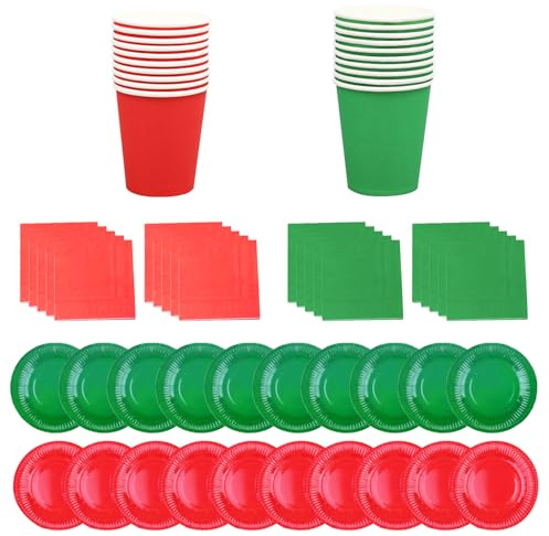 MFUOE Lot de 60 assiettes en carton pour fête de Noël, fiançailles, mariage (rouge et vert)