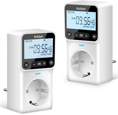 Zeitschaltuhr Digital Nach Maß Deutsche Ausführung Steckdose mit 25 konfigurierbaren Wochen- Tages- und Minuten Programmen,LCD-Display Digitale Elektrische Zeitschaltuhr für Innen 3680W-2 Pack