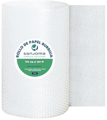 SANJOMA Bobina de Papel Burbuja para Embalaje | Plástico de Burbujas Protector para Envíos, Mudanzas y Almacenaje | Rollo de Burbuja Antigolpes y Antirrayas, Fácil de Usar (100 cm x 100 m)