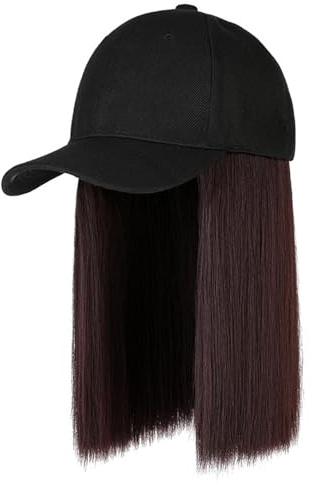 Damen-Perücke, Kurzes Glattes Haar, mit Kappe, Baseballkappe mit Haarverlängerungen, Kurze Gerade Bob-Frisur, Hochtemperatur-Seidenfaser, Verstellbarer Umfang für Frisuren | Hochtemperatur synthetische Faser, sportlich, nahtloses Aussehen, angenehme Passform, 26 cm Länge