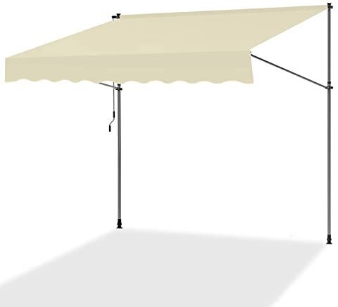 Tenda da sole a braccio articolato retrattile con manovella regolabile in altezza per terrazza, casa, giardino, balcone, beige (200,7 cm)