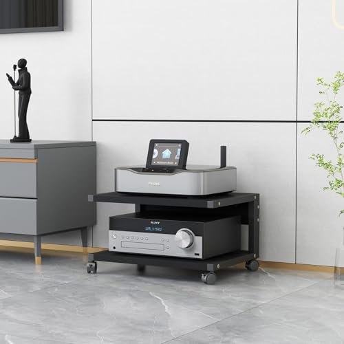 Nordivo 2-Stufiger HiFi Rack,HiFi Regal Mit Rädem,HiFi Schrank Schmal,Schwarzes HiFi Möbel Aus Holz,Medienspeicher,Tv-Möbel & Phonomöbel,Für Das Wohnzimmer Im Heimkino(Black,H35cm/13.7in)