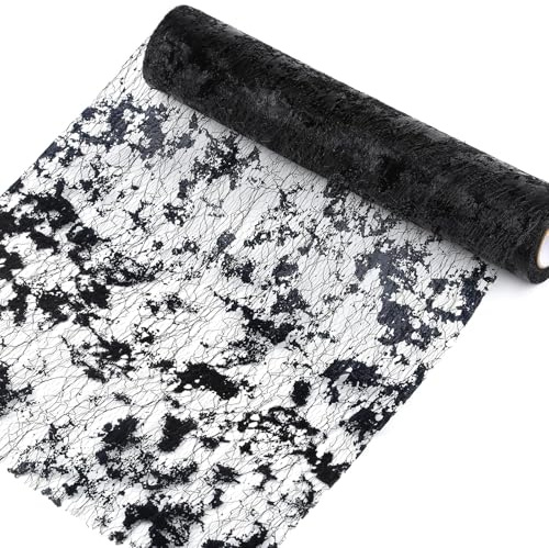 Ktxaby Schwarz Tischläufer Glänzend 28cm x 10m Polyester Tischband Hochzeit Geburtstag Party Deko Bankett Taufe Elegante Tischdekoration