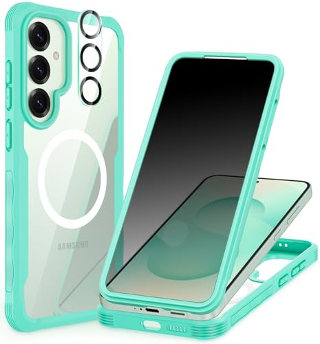 CENHUFO Sichtschutz Hülle für Samsung Galaxy S25, Magnetisch Handyhülle mit Eingebautem Privacy Panzerglas Displayschutz und Kameraschutz 360 Grad Schutzhülle Stoßfest Panzerhülle Cover Case -Grün