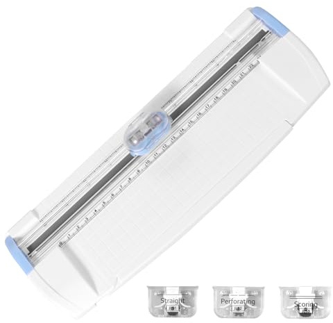 Papierschneider Bis zu 6 Blatt Papier 30,3x11,7cm Papierschneidemaschine Klein mit 3 Ersatzklinge Mini Papierschneider für A3 A4 A5 Foto Grußkarten DIY Schreibwaren (Blau)
