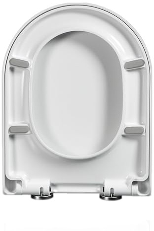 Toilettensitz in D-Form mit Absenkautomatik und Schnellverschluss, 360° verstellbare Scharniere für einfache Installation, passend für D/U-förmige Toiletten