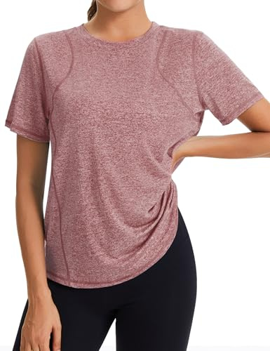 Gyabnw Women's Short Sleeve Gym Tops Crew Neck Breathable Mesh Workout Shirts Lightweight Sports T-Shirts for Running Yoga Fitness Training Pink