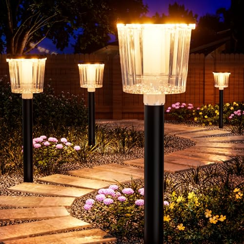 BITPOTT Sehr Hell Solarlampen für Außen,6 Stücke Longlife Solarleuchten Garten Winterfest Mit Braunem Ständer,IP65 Wassserdicht,Solarleuchten für Außen,für Wege,Terrasse,Rasen