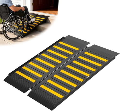 Nuvium 3FT Portable Wheelchair Ramp with Handle, Non-Slip Aluminum Ramps for Wheelchairs for Home, Folding Handicap Wheelchair Ramp for Doorways, Thresholds, Steps, Curbs, Stairs, 800 LBS Capacity