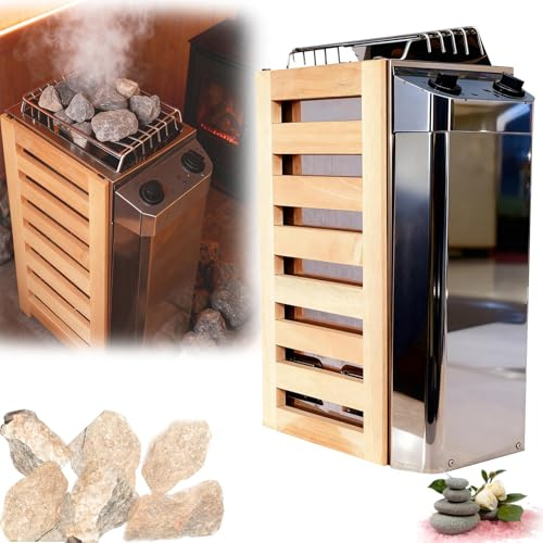 Calentador Sauna, Portátil Eléctrico 3,6 Kw Acero Inoxidable Con Controles Internos Para Uso En Interiores Y Exteriores Con Temporizador 3 Horas Y Controlador Digital Para Saunas 3 A 6 M³ De Pared