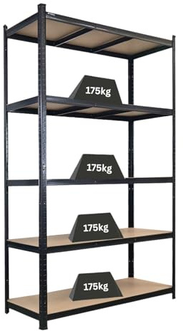 PROREGAL Schwerlastregal Giant Ragnar für Gesamtlast 875kg Maße: 200x120x50, 5 MDF-Platten-Ebenen, Schwarz, Kellerregal, Steckregal, Garagenregal, Lagerregal