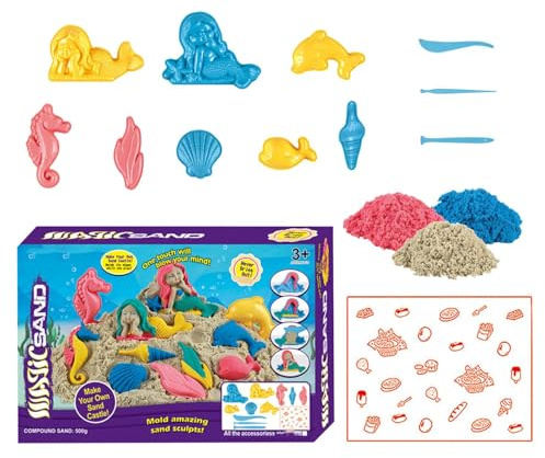 Sensory Sand Bin - Mermaid Construction Sand Bin Kit | Beach Sandbox Toy | for Kids 3-5 Indoor Outdoor Preschool Beach Classroom Camping Kindergarten Nursery