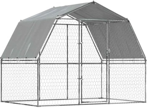 Hundezwinger mit Wasserdichtes Dach & Tür, Hundehütte mit Metallgitterzaun für Garten Hinterhof, Abschließbar, Silbern 285 x 195 x 230 cm Verzinkter Stahl