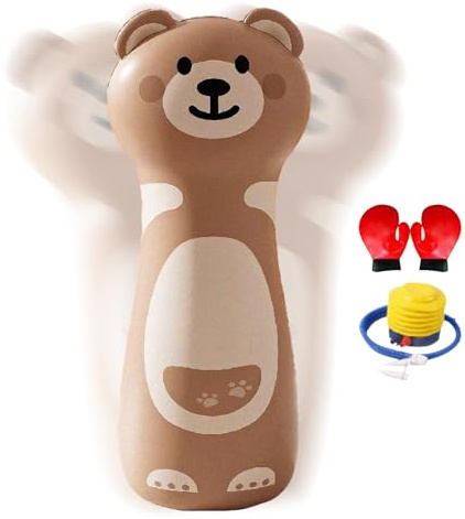 Inflatable Kids Punching Bag - 47 Inch Tall Stand, Gloves Air Pump Included Boxing Set, Bounce-Back PVC Karate Training Toy, Water Filled Base Stable Sandbag Gear For Boys Girls Daughter Son