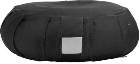 Cojín de meditación con cascos de trigo sarraceno, almohada para arrodillarse con funda de algodón y asa de transporte para práctica de yoga, meditación, sofá, ventana salediza (Negra)